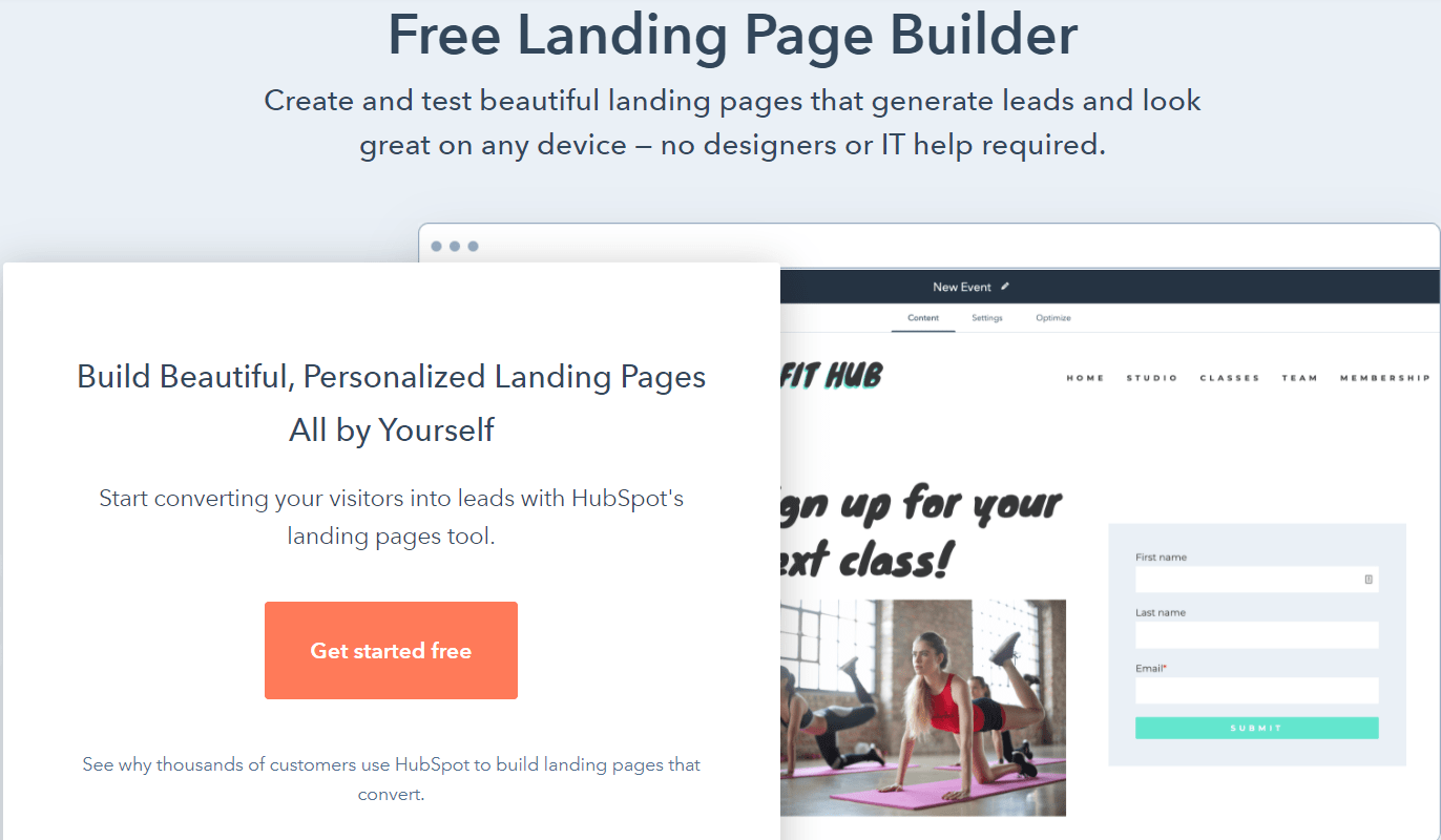 HubSpot landing page builder