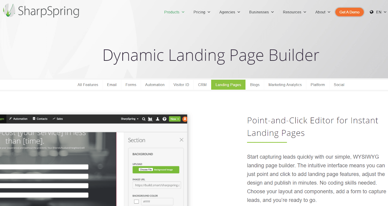 SharpSpring landing page builder