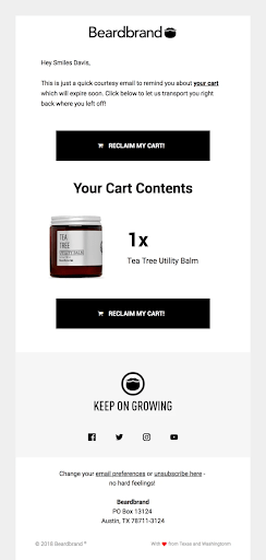 Cart abandonment email BeardBrand